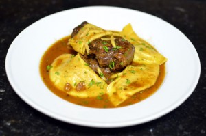 Russian Cuisine - Leg of Venison in Moscovite Sauce with Pumpkin Varenyky