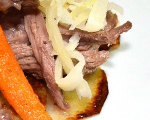 Latvian Hare Confit, Potato Pancakes and Sauerkraut