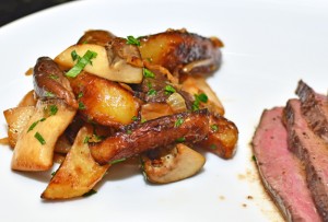 Venison Steak, Red Beet Purée, and Country Fried Potatoes