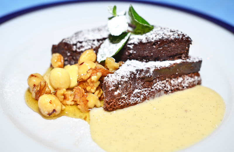 U Modré Kachničky - Hot Chocolate Cake with Vanilla Cream and Nuts