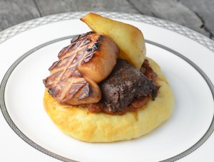Hungarian Goulash, Blood Sausage, Foie Gras and Pear Tartlets