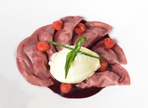 Cherry Varenyky and Goat Cheese Ice Cream