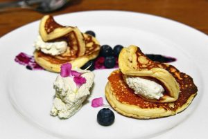 Bratislava - Kontakt Restaurant - Pancakes with Vanilla Curd Cheese and Blueberry Sauce