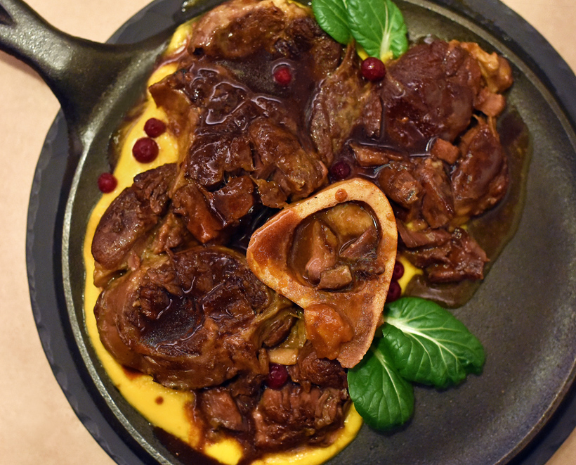 Russian Food - LavkaLavka - Osso-Buco with Pumpkin Mousse and Persimmon Sauce