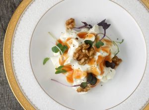 Montenegrin Cheese Mousse, Peach Sauce and Walnuts
