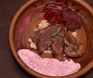 Murmansk - Tsarskaya Okhota Restaurant - Reindeer Heart with Spelt, Celery Root and Lingonberry