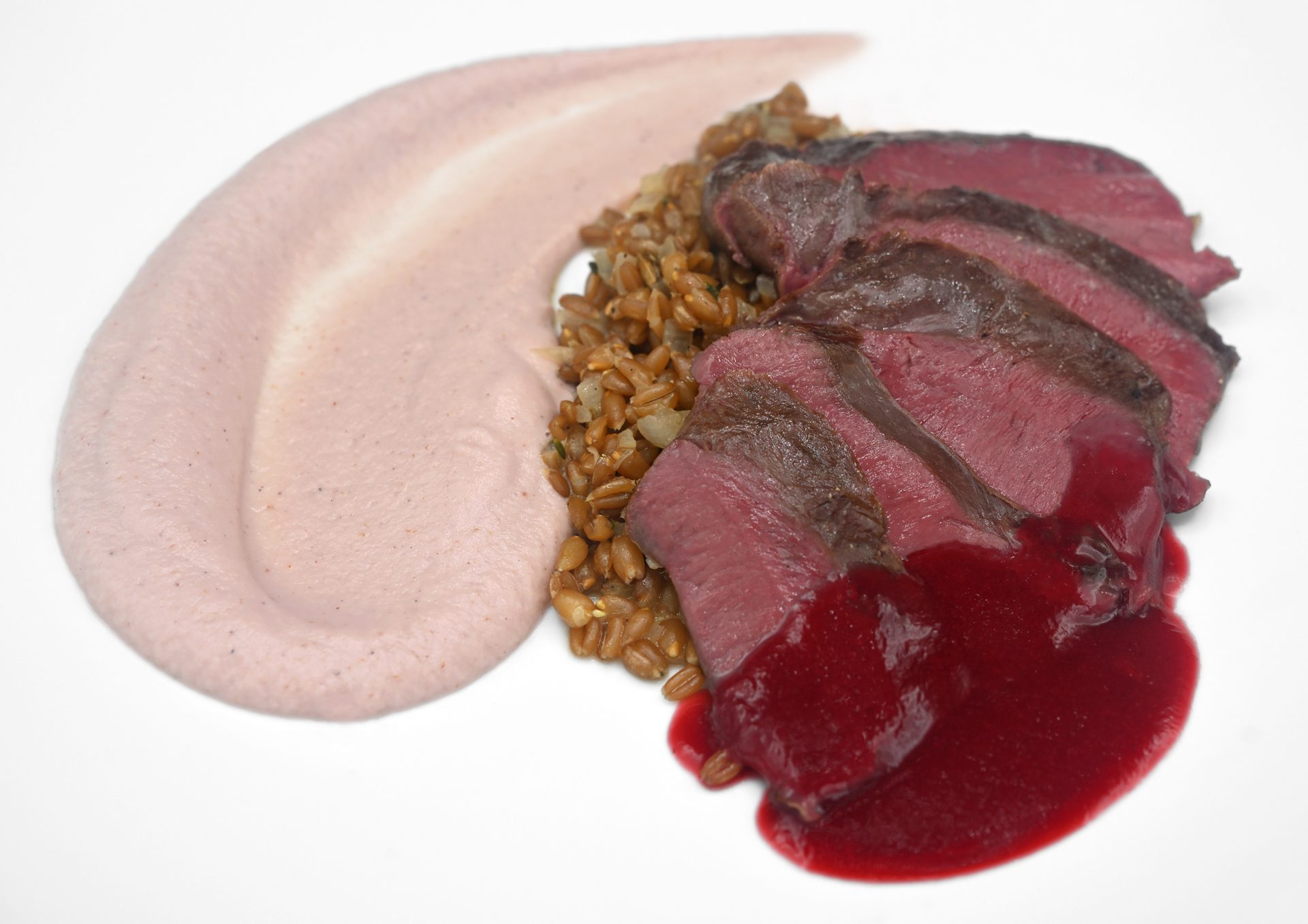 Arctic Cuisine - Venison Heart, Lingonberry Sauce, Spelt and Celery Root Purée