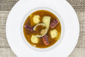 Adriatic Octopus, Lime Ravioli and Fish Soup