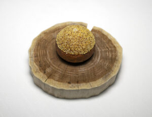 Slovenia -Hiša Franko - Corn Beignet, Cottage Cheese, Trout Roe, and Wild Chives