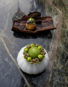 Boškinac Restaurant - Green Tartlet and Almond-Olive Profiterolle